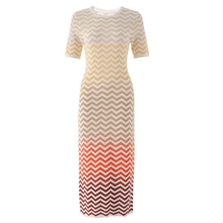 Gradient Wave Stripe Knit Midi Bodycon Dress Women
