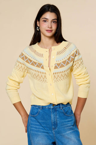 Fair Isle Pattern Button Down Cardigan Sweater
