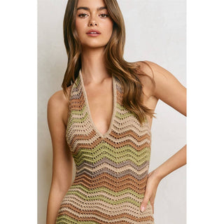 Sparkle Chevron Stripe Halter Knitted Dress