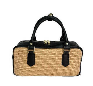 Savannah Leather and Raffia Bag – front view – Into The Palms boutique