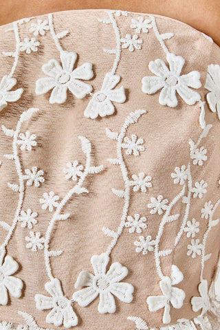Champagne Blossom Strapless Midi Dress