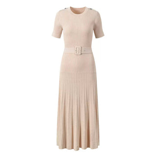 Ribbed Knit Belted Midi Dress Short Sleeve