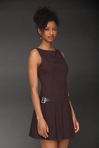 Houndstooth Pleated Mini Dress