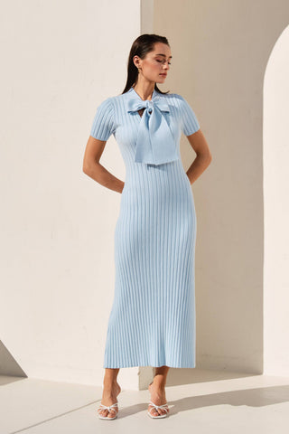 Something Blue Neck Tie  Ribbed Knit Dress