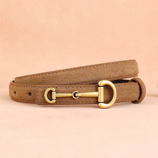 Suede Leather Horseshoebit Buckle Thin Belt For Women