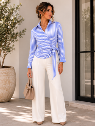 Astor Striped Wrap Tie Blouse