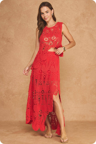Solara Sands Asymmetric Scalloped Crochet Top And Skirt Set