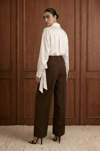 Downtown Crinkled Satin Wrap Tie Blouse