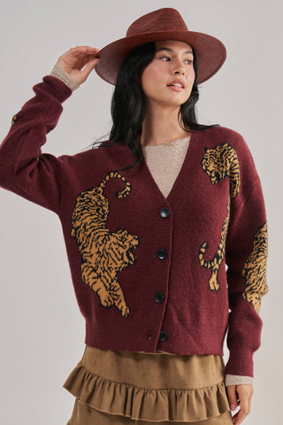 Tiger Jacquard Knit Sweater Cardigan