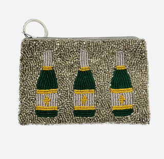 Champagne Botlles- Silver Coin Purse Hand-beaded