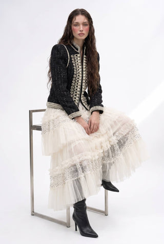 Pearl Embellished Bouclé Military Jacket