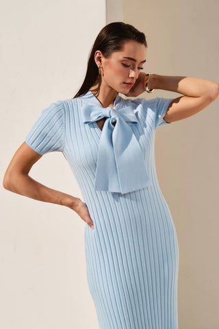 Something Blue Neck Tie  Ribbed Knit Dress