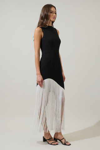 Gigi Fringe Sleeveless Maxi Dress - Hot Pink and Red Fringe
