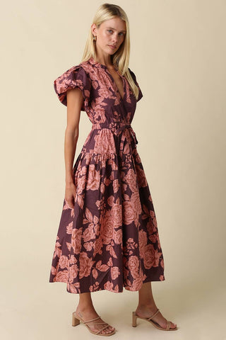 Lilah Bubble Sleeve Floral Midi Dress