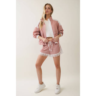 Colette Lace Detail Windbreaker Set in Kelly Green