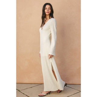Ecru Escape Gold Trim Bell Sleeve Maxi Dress