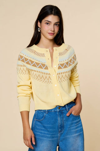 Fair Isle Pattern Button Down Cardigan Sweater