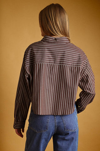 STRIPED BUTTON FRONT CROP SHIRT