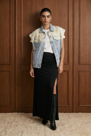 Pearls & Provenance Pearl-Encrusted Gradient Denim Vest