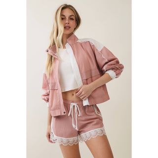 Colette Lace Detail Windbreaker Set in Kelly Green