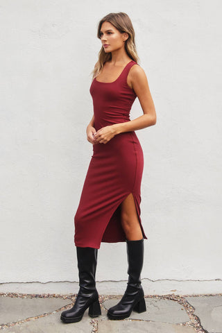 Remember Me Ribbed Knit Square Neck Bodycon Midi Dress