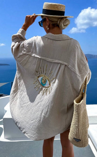 Evil Eye Oversized Cotton Gauze Button Down Shirt - PREORDER