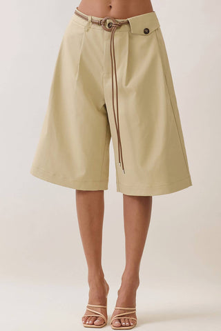 Envy Belted Wide-Leg Bermuda Shorts