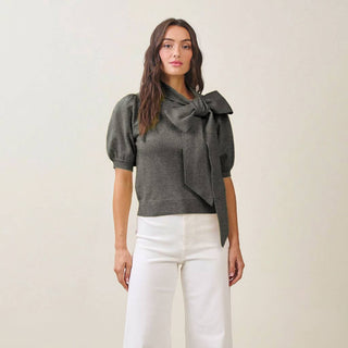 Colette Bow Knit Top – close up knit – Into The Palms boutique