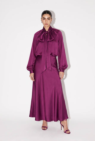 Satin Bow-Tie Blouse and Maxi Skirt Set – view 2 – Into The Palms