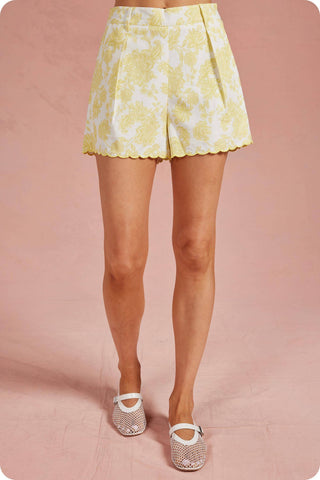 Botanical Garden Embroidery Scalloped Shorts