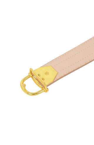 Leather Belt with Gold D Buckle and Contrast Edge Detail