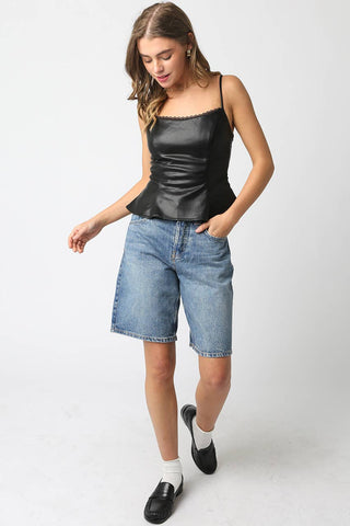 Stacy Faux Leather Peplum Top