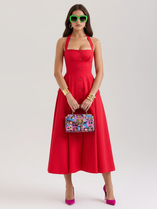 Midtown Fitted V-Neck Halter Dress