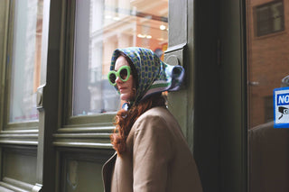 Double Sided Silk Scarf Of Polka Dot Bloom - Green