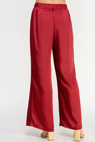 Front Pleat Wide Leg Satin Pants