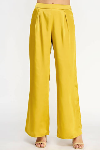 Front Pleat Wide Leg Satin Pants