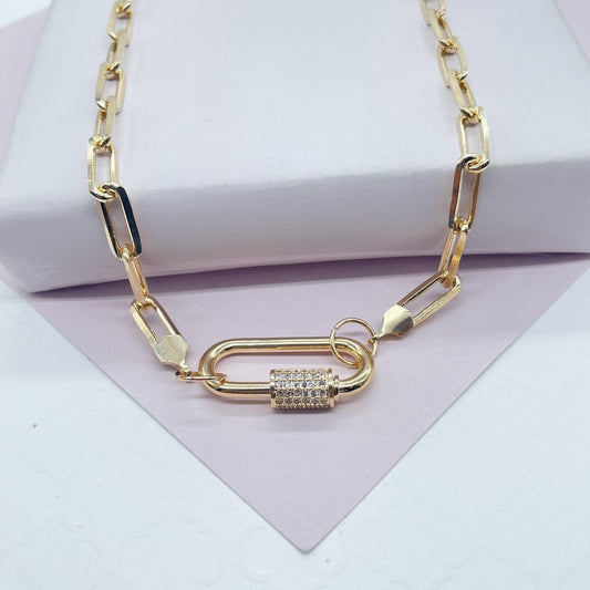Commitment Paperclip Choker Necklace with Carabiner - Gold Filled